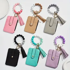 Tassel Beaded Mini Card Holder Keychain, Stylish and Eye-Catching, Holds Cards and Coins, Perfect for Keys and Bags, Ideal Gift, Keychain Wristlet Strap
