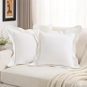 FUTEI Christmas White Chenille Throw Pillow Covers 24x24 Inch Set of 2,Double Stitch Scalloped Bordered Soft Square Cushion Case,Home Decor for Couch,Bed,Living Room