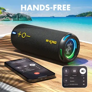 W-KING D320 40W Bluetooth Speaker, IPX7 Waterproof Portable Speaker with Dual Voice Coil, Customized EQ APP, 360 Sound, Party Lights, V5.3, TF/AUX, Black Audio Smartphone