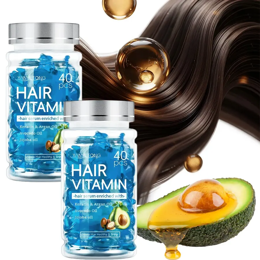 2 boxes of 40 keratin hair treatment vitamin essence capsules, rich in Moroccan nut oil, avocado oil, jojoba oil, Nourishes hair, suitable for all hair types, Haircare Product