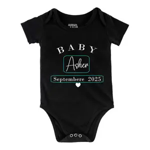 Funny Baby Babysuit Personalized Name & Date Letter Print Letter Print Baby Short Sleeve Onesies Romper For Infant, Newborn Boys Girls Soft Casual Outfit, Outdoor Baby Bodysuits