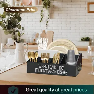 Paper Plate Holder, Utensil Caddy Organizer, Wood Paper Plate Dispenser, Silverware Caddy Holder, and Disposable Coffee Bar Accessories Box for Kitchen Counter, Party, Camping, Picnic holiday haul utensil holder candy drawer multifunctional deal storage