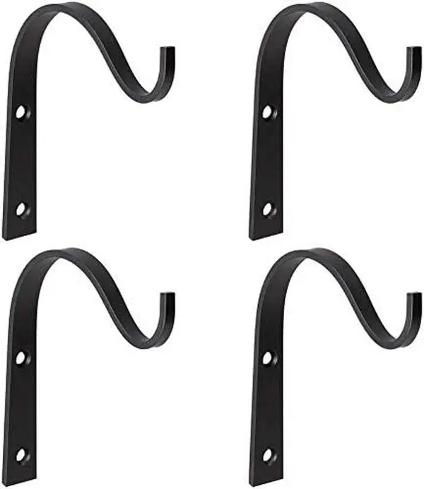 4-Pack 3-Inch Durable Iron Wall Mount Hooks with Screws - Rustic Minimalist Dark Finish Brackets for Wall, Deck, Entryway Hanging Plant Lanterns, Bedroom Patio Farmhouse Decor