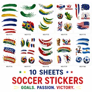 GLAD & HANDY  Soccer Face Stickers Temporary Tattoos, USA Mexico Brazil Argentina Inspired Cheek Decals for Sports Fans Game Day