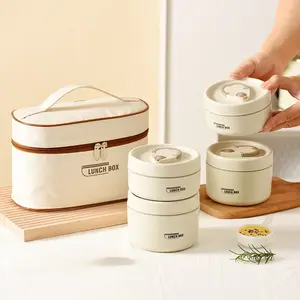 4 Pack Lunch Box Set Stainless Steel Containers & Insulated Bag, Leakproof & Stackable, 304 Stainless Steel, PU Insulation, Beige, for Work & Picnic, Keep Food Warm/Cold 3 Hours, Microwave Safe, Portable Tableware Sets TikTokShopBlackFriday Christmas Gift