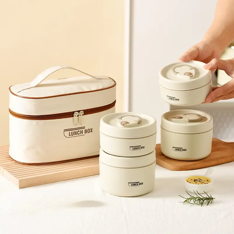 4 Pack Lunch Box Set Stainless Steel Containers & Insulated Bag, Leakproof & Stackable, 304 Stainless Steel, PU Insulation, Beige, for Work & Picnic, Keep Food Warm/Cold 3 Hours, Microwave Safe, Portable Tableware Sets TikTokShopBlackFriday Christmas Gift