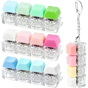 4 PCS Keyboard Fidget Toy, Keyboard Fidget Keychain 4-in-1 Keyboard Decompression Button Finger Clicker Toys, Button Stress Relief Fidget Gifts (Pink Green Blue Rose)