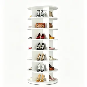 WGCTEK 7 Tiers Rotating Shoe Rack Tower, 360° Spinning Shoe Rack, Revolving Storage Round Carousel Display, Freestanding Lazy Organizer Display for Bedroom, Living Room, Entryway, Closet, White