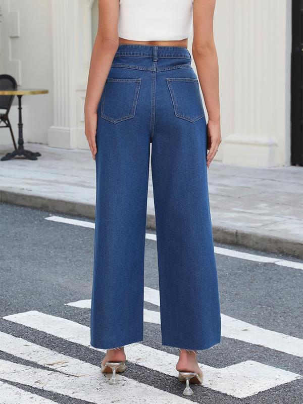 Flvsun-Women's Flare Leg Denim Jeans - Solid Color, Smooth Non-Stretch Woven Fabric - All-Season Casual Wear,Pearl Design,Multi Pockets