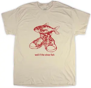 [SALE UP TO 40% ] Vintage 90s Style Shoe Fish Graphic Tee, Y2K Aesthetic Ironic Meme Shirt, Weirdcore Clothing for Gen Z, Sarcastic Streetwear Top