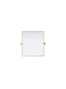212 MAIN Amoura Modern Rectangle Pivot Mirror - 27x30 in., Brass Metal, Adjustable Pivot Angle, Hanging Iron Bathroom Fixture for Room Decor