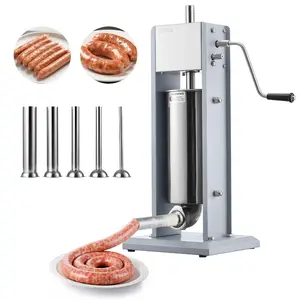VEVOR Manual Sausage Stuffer, 11 LBS/ 5 L Vertical Meat Stuffer, Heavy Duty Sausage Casing Meat Stuffing Machine, Dual-Speed Stainless Steel Filler with 5 Filling Tubes, for Commercial and Home Use
