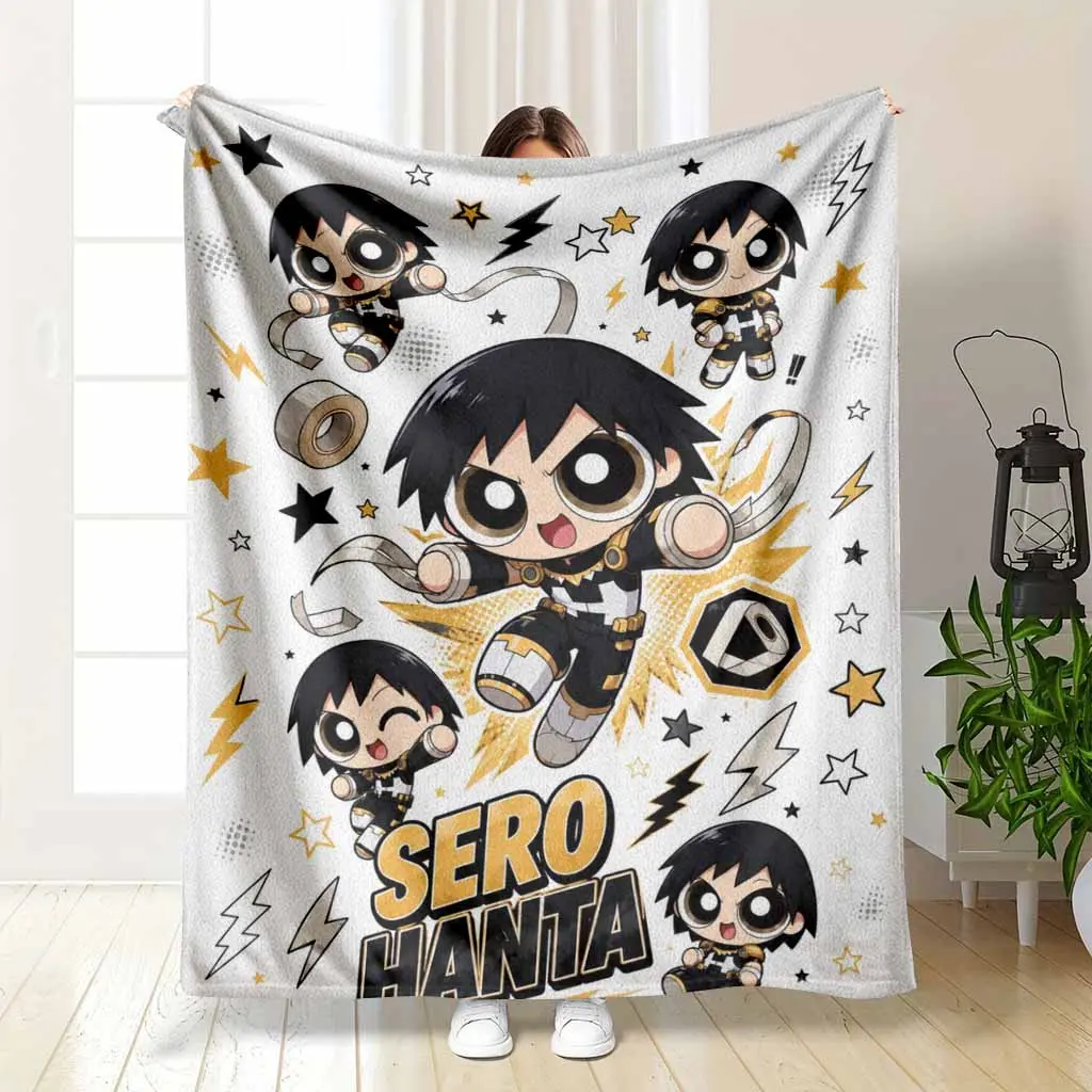 Anime Character Flannel Blanket Hanta Sero Power Hero Pattern Plush Lightweight Soft Breathable Warm Fuzzy Bed Throw Perfect for Living Room Bedroom Sofa Office Couch Camping Holiday Gift Graduation Present Birthday Surprise