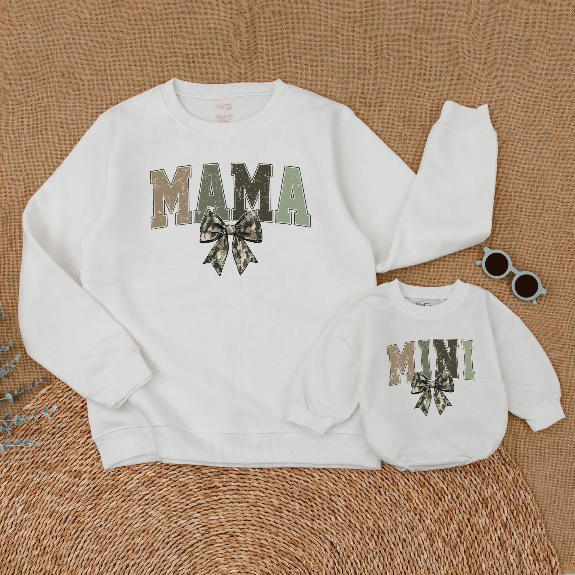 Camo Bow Mama & Mini Sweatshirts Cozy Family Matching Outfit for Mommy and Me Mommy's Girl Romper Set for Family Photos & Special Occasions