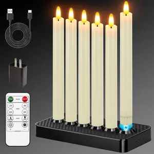 Rechargeable Flameless Taper Candles with  Base, LED Candles  Operated with Remote Timer, Flameless Candlesticks for Wedding Party Halloween Christmas Decorations(6 Pack )
