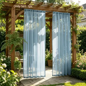 1pc Blue Outdoor Sheer Curtain, Rod-Pass Through Linen-Style Drapes, Breathable Lightweight Window Decor, Ideal for Spring Summer, Patio Balcony, Outdoor Curtains