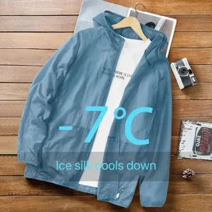 Summer Men's Ice Silk Thin Sun Protection Coats Sportswear Hooded Man Casual Jackets Outdoor Fishing Sunscreen Clothing Top