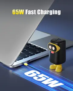 Vemo 65W USB C Charging Block, 3-Port GaN Charger Compact Foldable Fast Charger for MacBook Pro/Air, Pixelbook, iPad Pro, iPhone 16/15/Pro, Galaxy S25/S24, Black Yellow