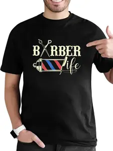 cotton Barber Life Pole Scissors Blade Vintage Shop Gift for Him T-Shirt casual Fashion graphic tees for women