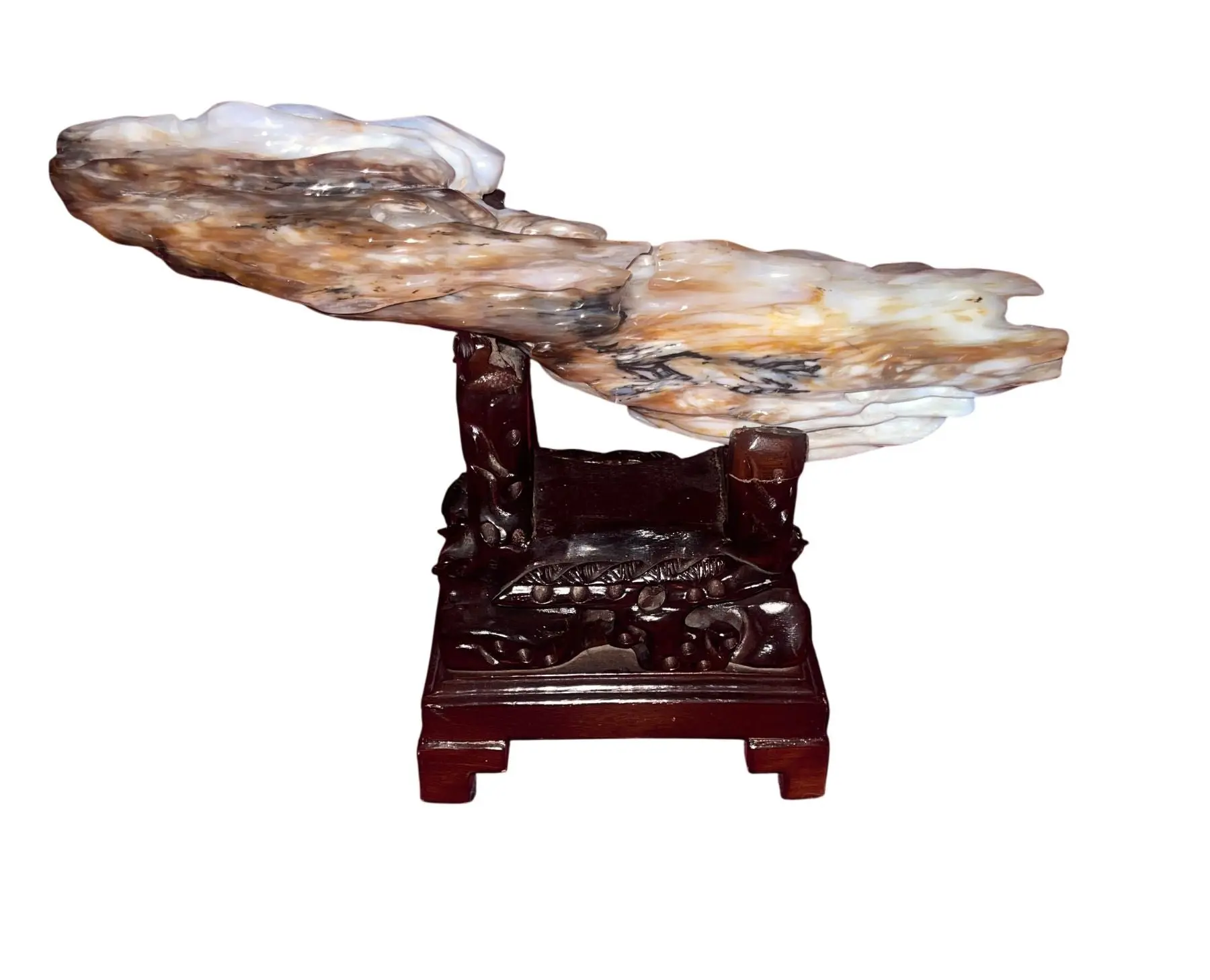 100 Million Year Old Burmese Petrified Wood Sculpture on Carved Stand