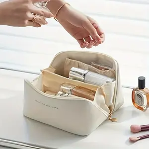 Women's Travel Makeup Bag PU Waterproof Cosmetic Storage Pouch, Portable Zipper Washbag for Daily Use & Outdoor Activities
