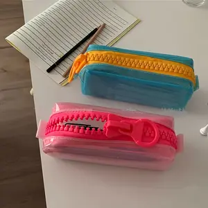 Dopamine Solid Color Jelly Pencil Case, Upright Stable Large Capacity Stationery Organizer, Durable Minimalist Ins Style Zipper Pouch, 5 Colors Option, Ideal Back to School & Daily Stationery Storage Gift