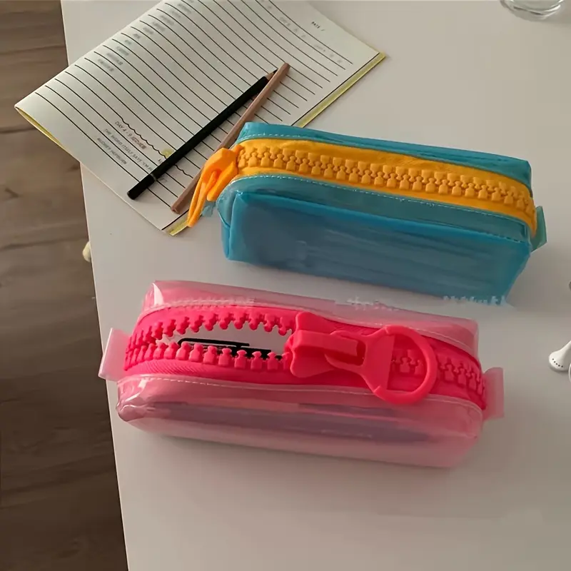 Jelly Pencil Case for Back to School Shopping Supplies, Minimalist Solid Color Upright Stationery Organizer, Large Capacity Durable Zipper Pouch, School Supplies, Minimalist Ins, Zippered Pouch, Daily Stationery Storage