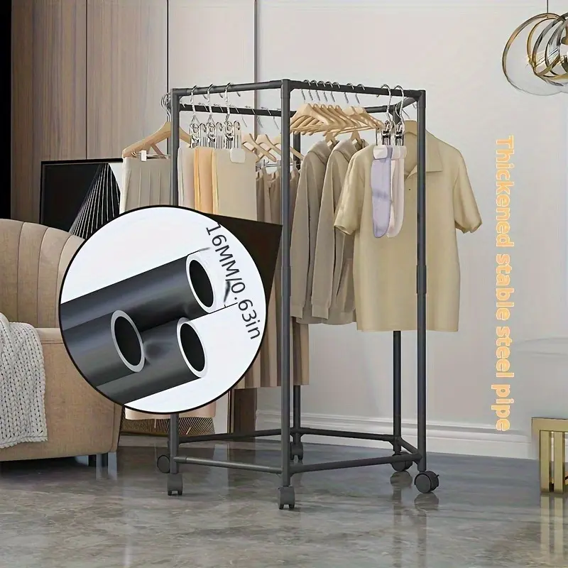 Hexagonal Rotating Hanger with Wheels - Sturdy 16mm Metal Tube, Freestanding Hanging Rack, Portable Design, Efficient Clothes Storage and Display, Black/White, Laundry Room Organizer, Adjustable Stand Hanger | Hexagonal Design | Metal Construction