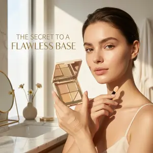 4-in-1 Cream Concealer Palette - Full Coverage Color Correcting & Brightening Makeup Trio, Waterproof Contour Highlight and Conceal Pot for Dark Circles, Blemishes & Spots