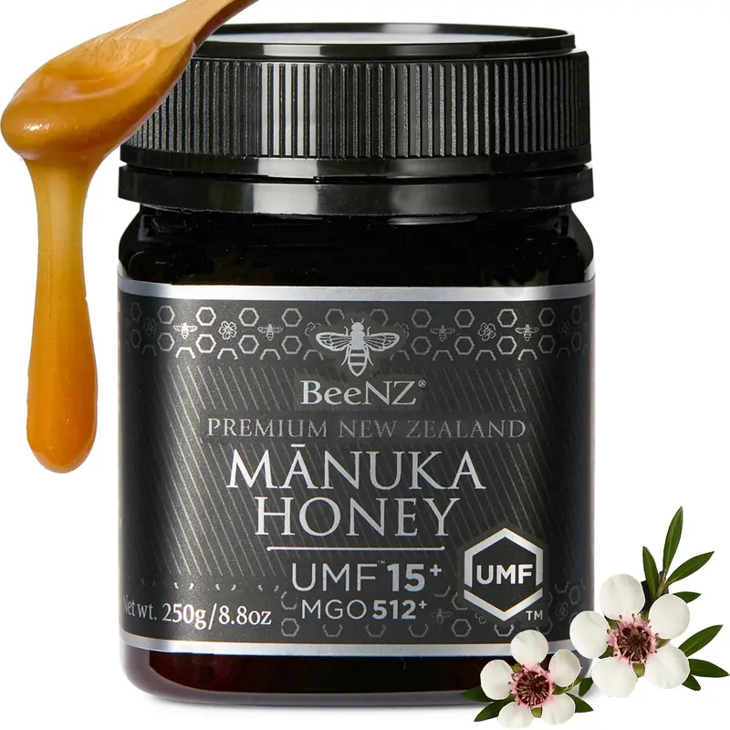 BeeNZ Raw Manuka UMF15+ (MGO 514+) Honey - Pure New Zealand Manuka Honey, No Sugar Added, Natural Sweetener & Superfood for Wellness, Immunity and Skin Care Support - Strong earthy mineral flavor.