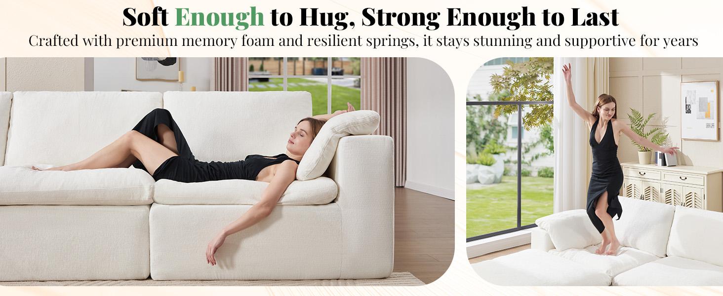 【Ships in multiple Boxes】AMERLIFE 130 inch Cloud Couch Sectional, No-Assembly Modular Sectional Sofa with 83.5 inch Deep Chaise, Oversize Cloud Couch for Living Room