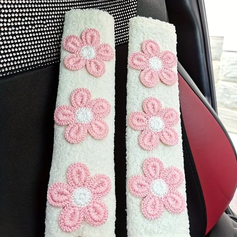 Flower Decor Car Seat Belt Cover, Creative Soft Plush Car Seat Belt Protector, Universal Car Interior Decoraton Accessories, Cute Girl Car Accessories