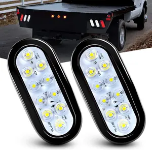 Nilight 6-Inch Oval White LED Trailer Light Kit, 2PCS with 10 LED Bulbs, Flush Mount Grommets & Plugs, IP67 Waterproof Taillight with Reverse Backup Function, Fits RVs, Trucks