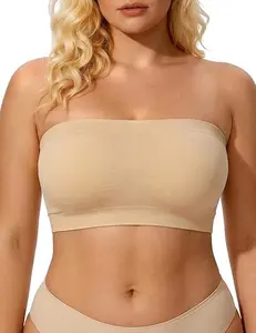 PoseFree Strapless Push Up Bra for Women Wireless Bandeau Bra with Fixed Pads Seamless Anti-Slip Tube Top Padded Bralette wirefree