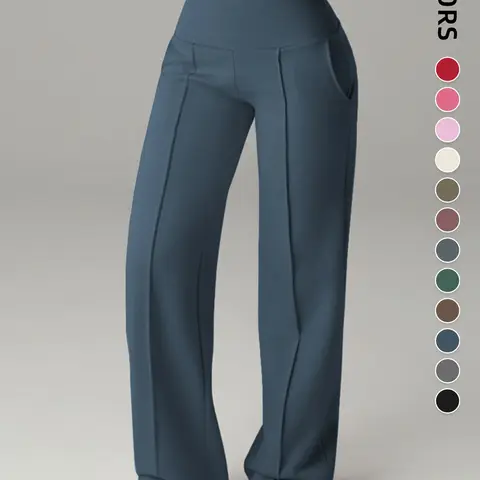 Women's Mid-Waist Elastic Wide Leg Pants, Casual Fashion Loose, Casual Sporty Style, Comfortable Side Pockets, Multi-Functional Spring & Fall Wear, Everyday, Womenswear