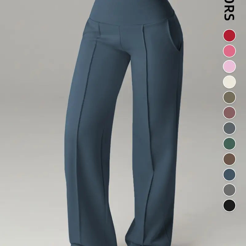 Women's Mid-Waist Elastic Wide Leg Pants, Casual Fashion Loose, Casual Sporty Style, Comfortable Side Pockets, Multi-Functional Spring & Fall Wear, Everyday, Womenswear