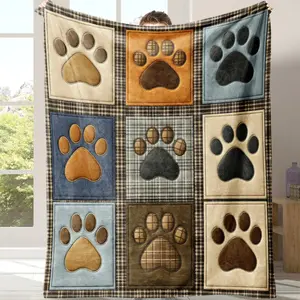1pc Dog Paw Blanket Flannel Bedding Soft Warm Comfortable Sofa Bed Cover, Lightweight Travel Camping Living Room Office Chair Couch Throw Plaid Pattern Blanket Winter Blanket