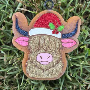 Highland Cow Santa Hat car freshie