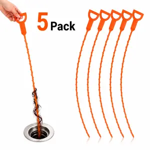 Drain Snake Hair Clog Remover, 5 Pack 20-Inch Flexible Drain Cleaner Tool for Sink, Shower, Tub & Toilet – Reusable Hair Removal Tool for Kitchen & Bathroom Drains