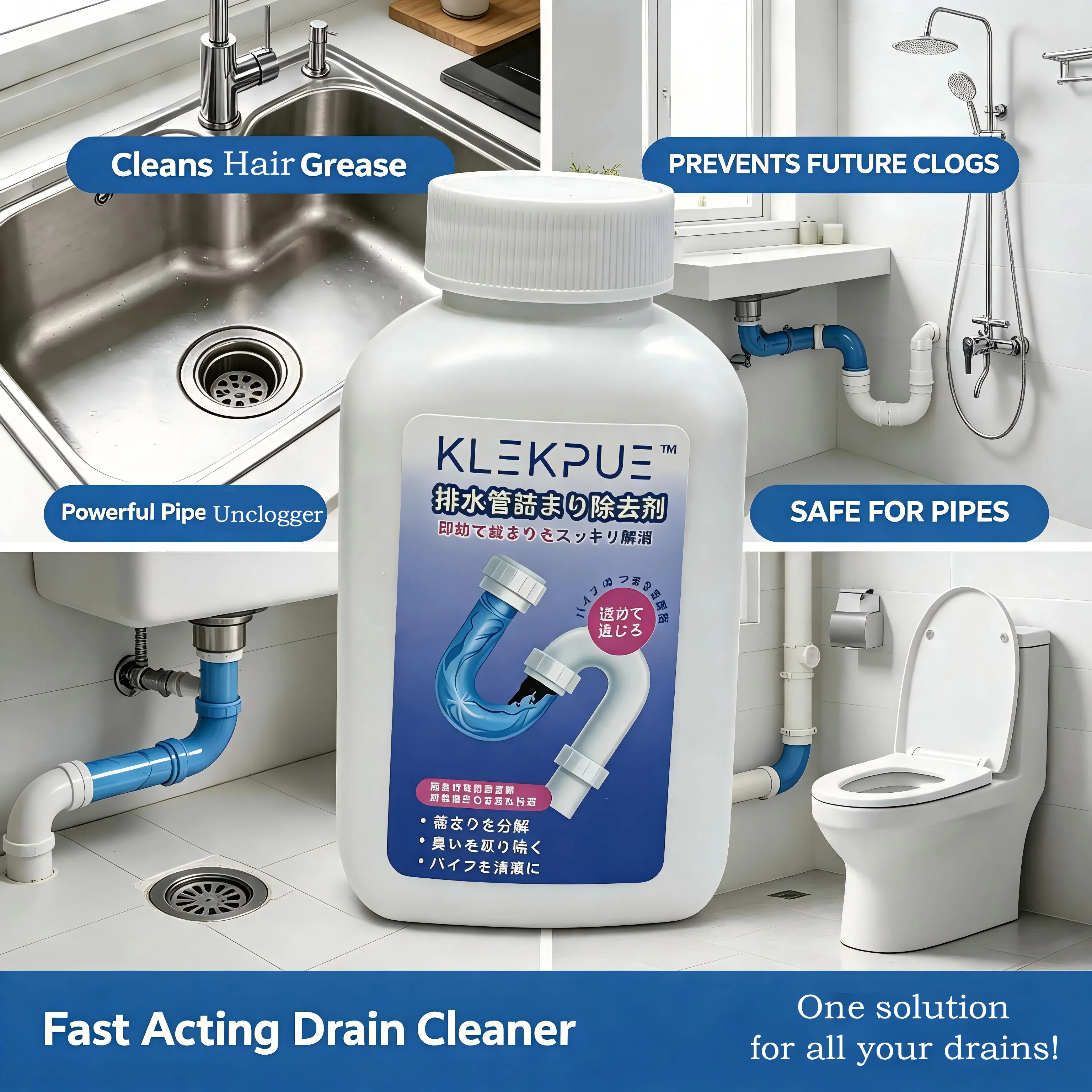 Drain Cleaner Powder,Clogged Drain Remover,Fast Acting Drain Clog Cleaner Powders for Kitchen Sink Bathroom Shower Bathtub Powerful Pipe Unclogger Clears hair Grease, Toilets & Pipes in Bathroom Drains & Kitchen Sinks,Grease & Food Blockages