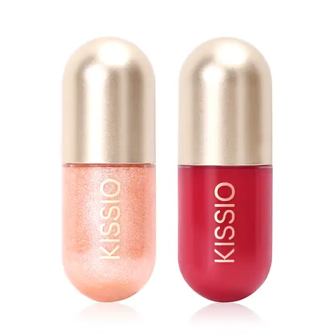 KISSIO 2PCS Lip Plumper Gloss Set - Plant-Based Cosmetic Lip Care Serum, Moisturize Formula, Cruelty-Free, Compact Travel-Friendly Treatment for Adults, 60months Shelf Life, Contains Neither Harmful Additives