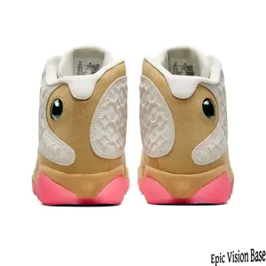 Ivory & Pink High-Top Sneakers - Embossed Suede Upper with Bold Gum Sole for Streetwear & Retro Vibes | Trendy Basketball Kicks