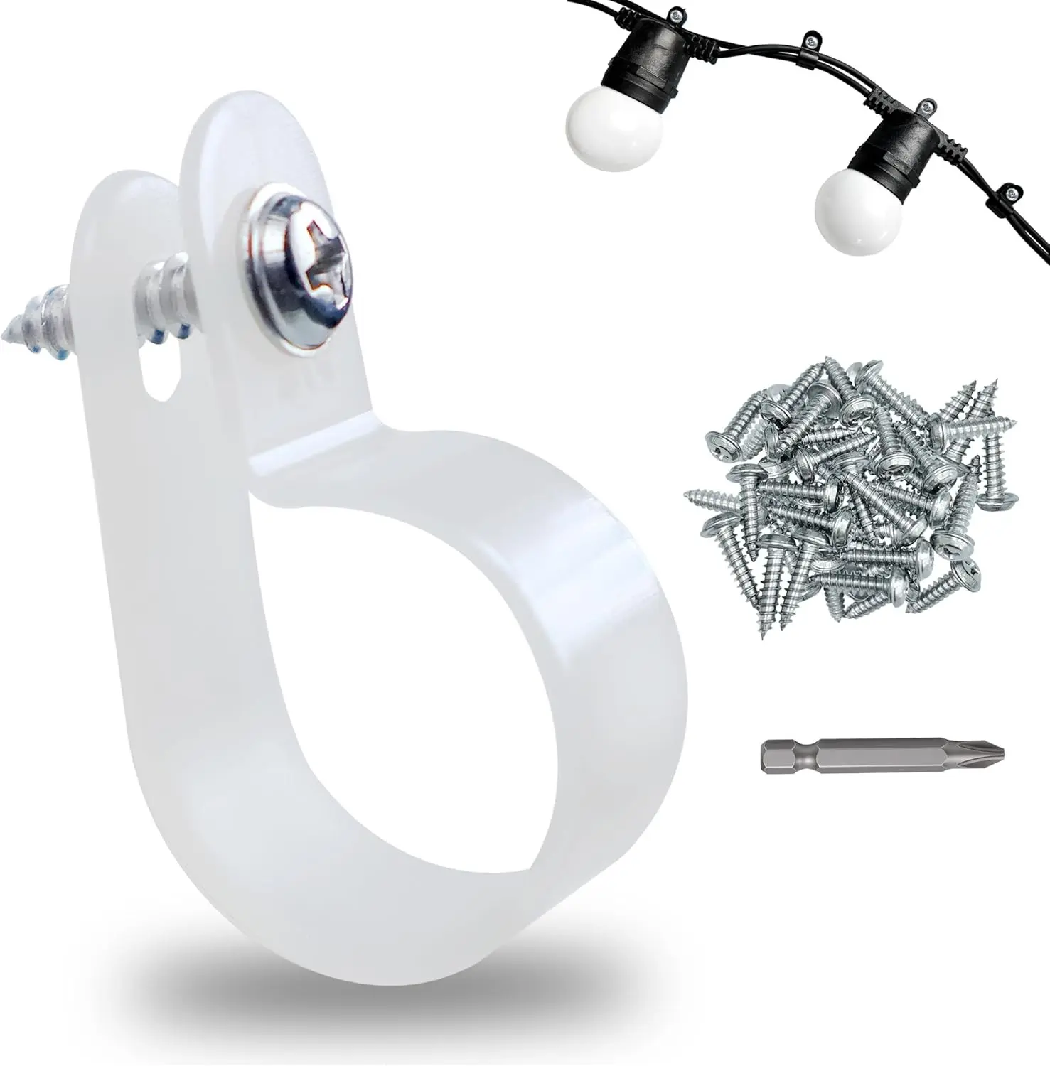 60 Pack 1/4 in P-Style Rope Light Mounting Clips Plastic Cable Clamps for Wire Management, White