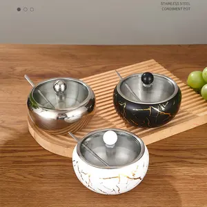 Stainless Steel Sugar Bowl with Glass Lid and Spoon, Dishwasher Safe, Wide Mouth Design for Elegant Kitchen Storage