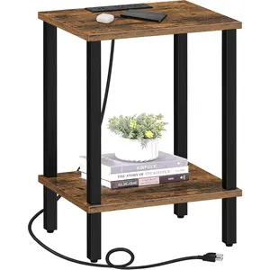 End Table with  Station, Side Table with USB Ports and Outlets, Nightstand, 2-Tier Storage Shelf, Sofa Table for Small Space TB01BB040