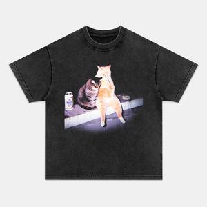 Funny Cat T-shirt, Unisex Vintage Crew Neck Regular Fit Cotton Fabric Casual Comfort Breathable Short Sleeve Funny T-shirts Fashion Men&Women's Top for Streetwear 062403