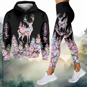 Country Girl Personalized Hunting Hoodie and Legging Set, 3D Deer Camo Print Combo Outfit for Women Outdoor Hunting Sportswear Casual Wear
