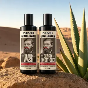 Polished Gentleman Beard Shampoo and Conditioner Set - Stimulates Hair Growth with Biotin Aloe Vera Tea Tree Oil & Coconut Oil for Fuller Stronger Healthier Beards