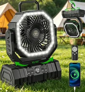 Portable Fan Rechargeable, 20000mAh Cordless Battery Powered Camping Fan with LED Light & Remote, 4 Speeds Wind, Timer, USB C, 360° Hanging Hook, Oscillating Fans for Travel Tent, Camping Essentialsequire