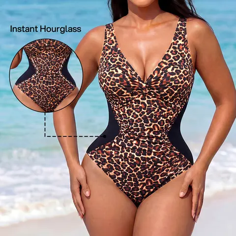 [Size Up for Best Fit] Lilylove Women's Front Twist Ruched Tummy Control Hourglass Illusion Extra Snatching Ultra-Light Fabric Shaping 1-Piece Swimsuits for Women - Plus Size Friendly, Waist Contour, Full Coverage Beach Wear for Poolside